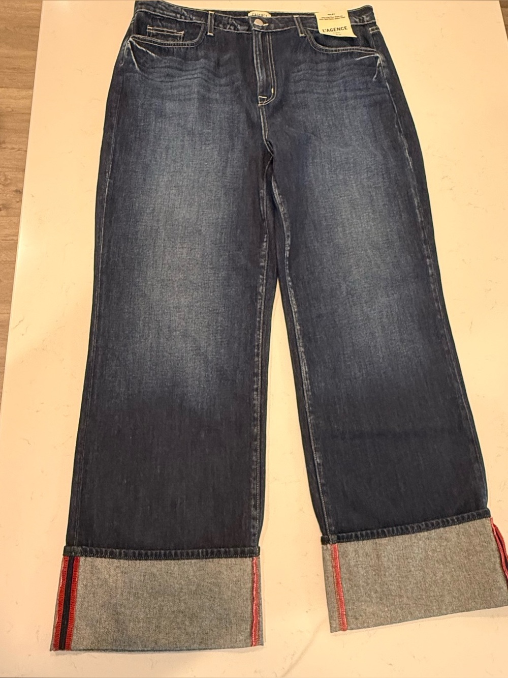 L’AGENCE Jeans Size 34 Miley Ultra High Rise Wide Leg Dark Blue New With Tags